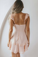 Theory Sweetheart Neckline Frill Strap Mini Dress Textured Peach