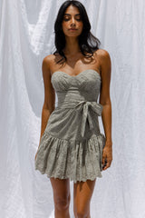 Celeene Sweetheart Neckline Flounce Hem Eyelet Mini Dress Pistachio
