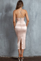 Slow Dance Diamante Strap Midi Dress Blush