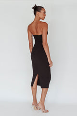 Yours Alone Gathered Detail Midi Dress Black
