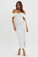 Lillianne Off-Shoulder Side Ruffle Maxi Dress White