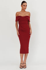 Lillianne Off-Shoulder Midi Dress Wine