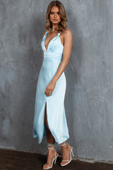 Pale Moonlight Knot Strap Midi Dress Steel Blue