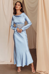 Loveland Lace Insert Cowl Back Dress Blue