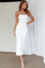 Esperance Diamante Trim Midi Dress White