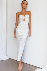 Sing To Me Keyhole Bodice Midi Dress White