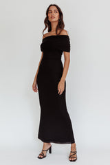 Aqaba Off-Shoulder Mesh Maxi Dress Black