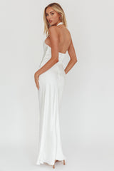Make Believe Plunging Halterneck Maxi Dress Oyster