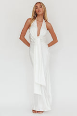 Make Believe Plunging Halterneck Maxi Dress Oyster