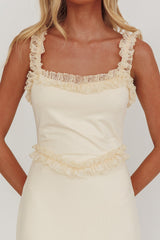 Olivera Lace Frill Trim Maxi Dress Cream