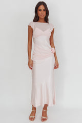 Enchanted Dusk Cap Sleeve Rosette Maxi Dress Pink
