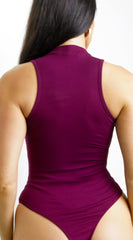 Aria Ribbed Mock Neck Bodysuit - Wine