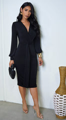 Brynlee Twist Long Sleeve Midi Dress - Black
