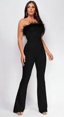 Xoey Feather Detail Bandage Jumpsuit - Black