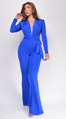 Kajsa Long Belted Jumpsuit - Royal Blue