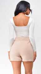 Jona Square Neck Long Sleeve Bodysuit - Cream