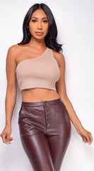 Ira Beige One Shoulder Knit Top