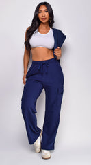 Mina French Terry Straight Cargo Pocket Joggers - Navy