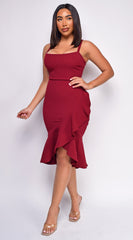 Lena Red Square Neck Ruffled Dress