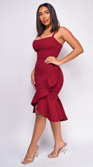 Lena Red Square Neck Ruffled Dress