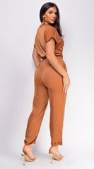Darya Button Up Jumpsuit - Mocha Brown