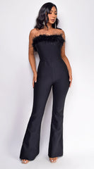 Xoey Feather Detail Bandage Jumpsuit - Black