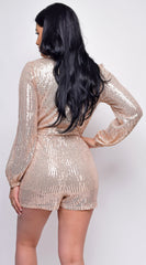 Tempo Rose Gold Sequin Long Sleeve Belted Romper