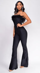 Xoey Feather Detail Bandage Jumpsuit - Black