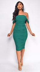 Kat Mesh Off Shoulder Dress - Hunter Green