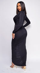 Celeste Black V Plunge Drape Dress