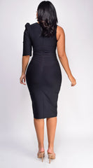 Delilah Black One Sleeve Bandage Midi Dress