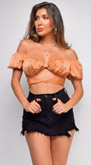 Cora Orange Satin Tie Crop Top