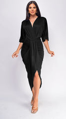 Zelia Venetian Midi Dress - Black
