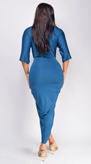 Zelia Venetian Midi Dress - Teal Blue
