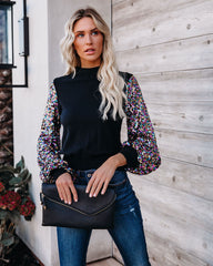 Disco Fever Sequin Sleeve Mock Neck Knit Top