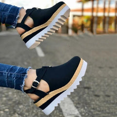 Closed Toe Ankle Strap Buckle Slingback Wedge Sandals