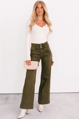 Henley Wide Leg Mica Denim Jeans (Fern Green)