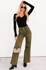 Henley Wide Leg Mica Denim Jeans (Fern Green)