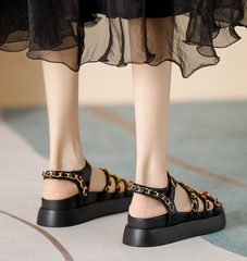 Comfotable Pu Chain Adjusting Buckle Thick Bottom Sandals