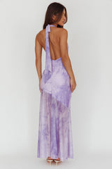 Locket Halterneck Maxi Dress Marbled Lilac