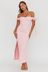 Have Faith Off-Shoulder Bow Sleeve Maxi Dress Baby Pink