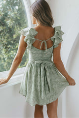 Lola Ruffle Shoulder Ruched Dress Textured Avocado