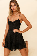 Summer Daze Frill Bust Floral Embroidered Overlay Dress Black