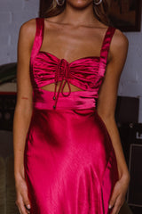 Belle Epoque Drawstring Bust Midi Dress Hot Pink