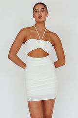 Ca Va Ruched Rose Accent Mini Dress Off White