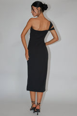 First Impressions One Shoulder Midi Dress Black