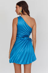 Glow Ray One-Shoulder Pleat Dress Teal