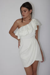 Midnight Star One-Shoulder Ruffle Mini Dress Off White