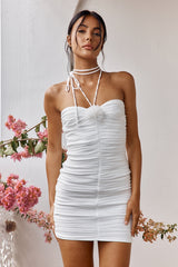 Idris String Tie Rose Accent Mini Dress Off White