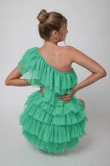 Tomi Layered Frill One-Shoulder Mini Dress Spearmint
